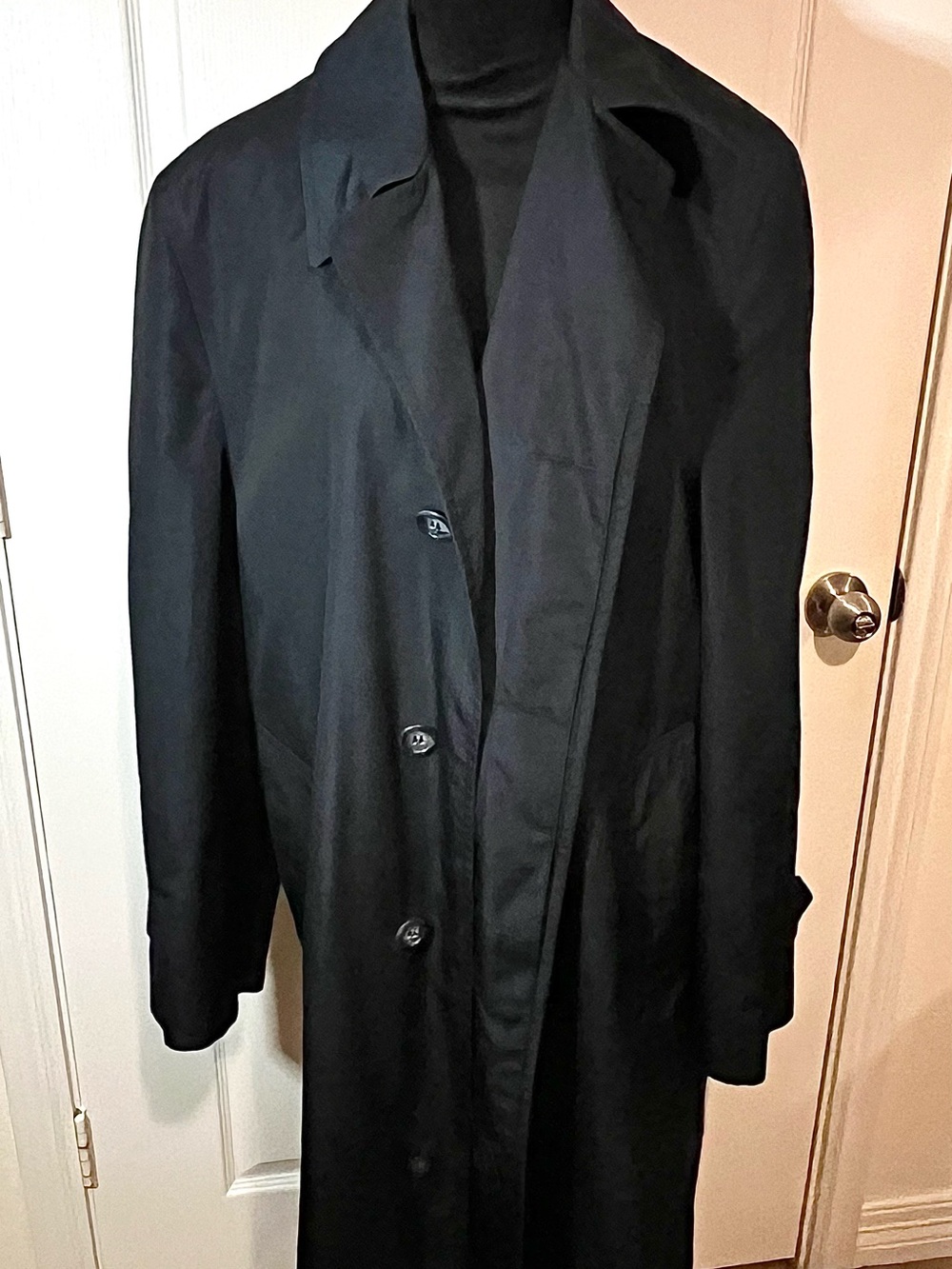 Vintage Men's Dark Navy Long Trench Coat - Classic Tailored Overcoat